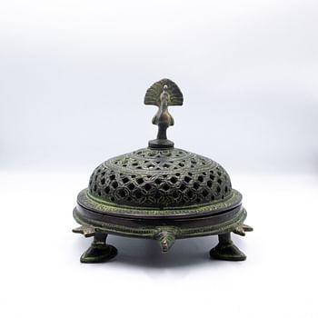 Exquisite Nepal Handmade Peacock Tortoise Copper Incense Burner Holder Home Decoration