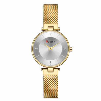 Curren 9031 Original Brand Stainless Steel Band Wrist Watch For Women / Gold and White Dial