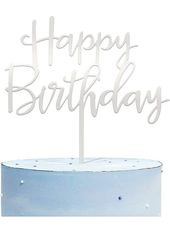 Happy Birthday Cake Topper Mirrored Acrylic Cupcake Topper for Kids Perfect for Decorations and Party Supplies Silver