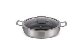 Edenberg 24CM SHALLOW POT WITH LID BLACK HONEY COMB COATING - NON-STCK SCRATCH FREE Three layers, STAINLESS STEEL+ALUMINIUM+STAINLESS STEEL