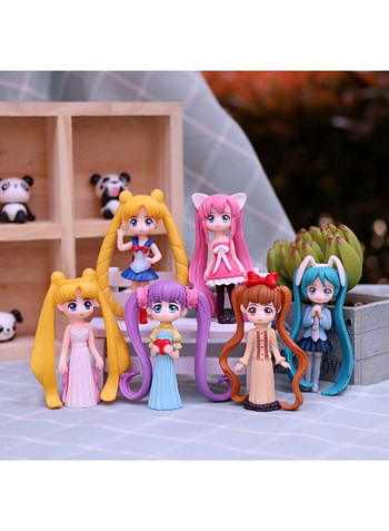 6 Pieces Sailor Moon Action Figures Doll Birthday Cartoon Cake Topper Mini Toy For Kids Theme Party Supplies Comes in Assorted Colors