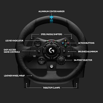 Logitech G923 Racing Wheel and Pedals for Xbox Series X|S, Xbox One and PC featuring TRUEFORCE up to 1000 Hz Force Feedback, Responsive Pedal, Dual Clutch Launch Control, and Genuine Leather Wheel