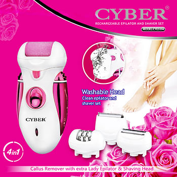 Cyber Rechargeable 4 in 1 lady Epilator and Shaver Set, White Color