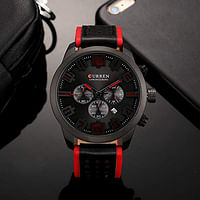CURREN 8289 Original Brand Leather Straps Wrist Watch For Men - Black and Red