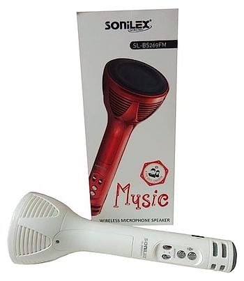 Sonilex TES SL-BS 269 بلوتوث بمكثف ميكروفون محمول باليد وحامل ومكبر صوت للتسجيل الصوتي للهواتف (أبيض)