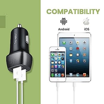 Toreto TOR-427  V8 Tor-Plush Pro Dual USB Port Car Charger with Fast Charge 3.4A + Micro USB Cable