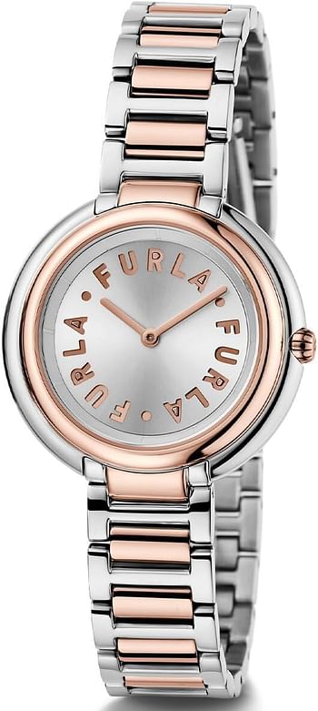 FURLA ICON Shape Silver & Rose Gold Stainless Steel Bracelet Watch (Model: WW00032002L5), Silver/Rose Gold