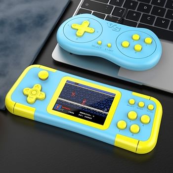 Handheld Game Console A12 with 666 Built in Retro Games, 3 Inch HD Screen, AV Output, Dual 3D Joysticks Yellow & Blue