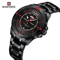 NAVIFORCE NF9204 Stainless Steel Analog Watch For Men - Black & Red