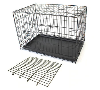 Mclovins 36"Double Door Foldable Dog Crate With Divider - 91x56x63cm