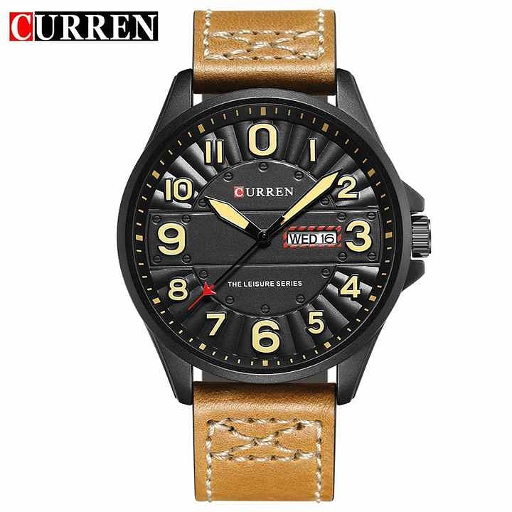 Curren 8269 Luxury Men Wristwatch Leather Business Date Week Sports Japan Movement Quartz Watches Men light brown