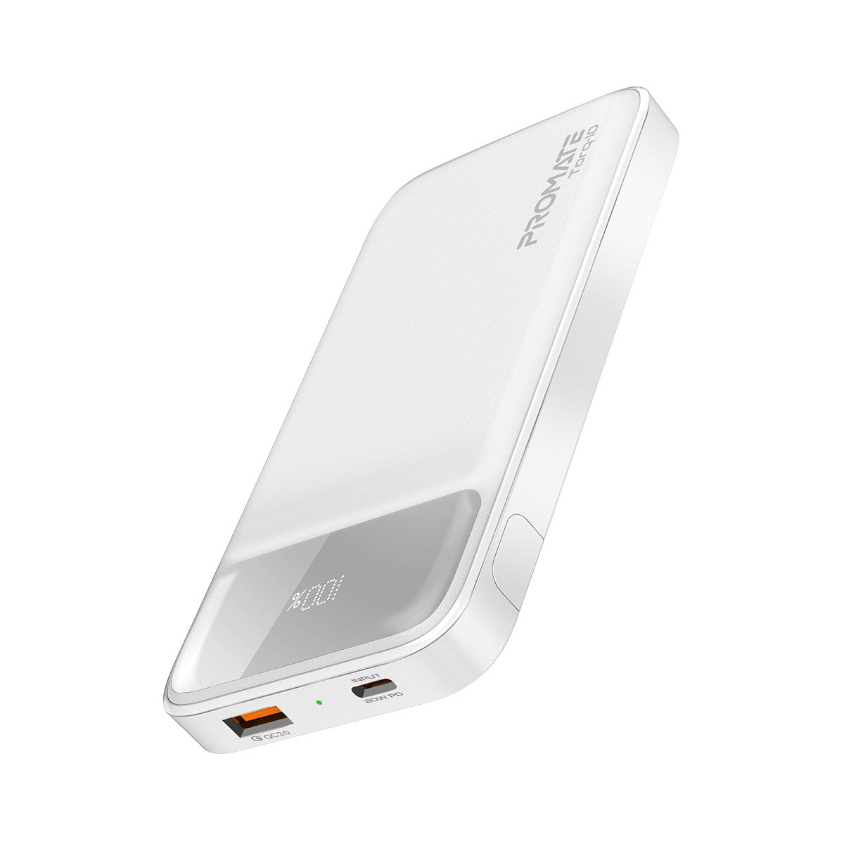 Promate Power Bank with 10000mAh Battery, Kickstand, 20W USB-C PD Port and QC 3.0 18W Port, Torq-10 White