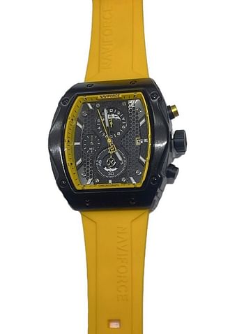 New NAVIFORCE 8059 Men Watch Sport Luxury Chronograph, Wristwatch Silicone Strap Quartz Clock - Black\Gold