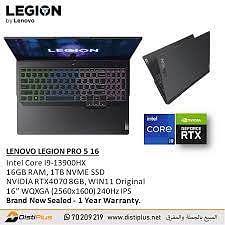Lenovo LEGION PRO 5   16IRX8   معالج الألعاب i9-13900HX   1 تيرابايت SSD 16 جيجابايت 16 بوصة WQXGA (2560x1600) 240 هرتز IPS WIN11 NVIDIA® RTX 4070 8192 ميجابايت ONYX GREY RGB لوحة مفاتيح بإضاءة خلفية