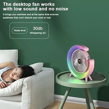 Portable USB Rechargeable Desktop Fan LED 7 Colours 180° Adjustable Summer Camping Fan