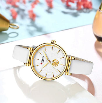 Curren 9078 Original Brand Leather Strap Wrist Watches For Women / White