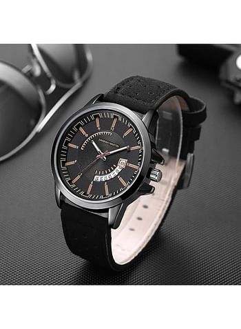 Hannah Martin Men Sport Quartz Waterproof Wrist Watch Leather Chronograph -6012 Black