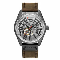 CURREN 8299 Original Brand Leather Straps Wrist Watch For Men - Brown and Grey