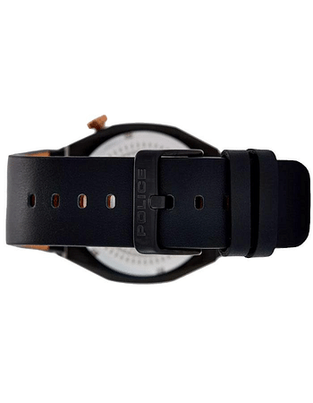 Police Men's Round Shape P 16010JSBR-16 Leather Band Analog Wrist Watch 42 mm - Black