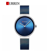 CURREN 9016 Women Quartz Watch Fashion Simple Stainless Steel Ladies Wristwatches Blue/Silver