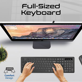 Promate Wireless Keyboard and Mouse Combo, Slim Full-Size 2.4Ghz Wireless Keyboard with 1600 DPI Ambidextrous Mouse, Nano USB Receiver, Quiet Keys, Angled Kickstand for iMac, MacBook Air, ASUS, ProCombo-13,Black
