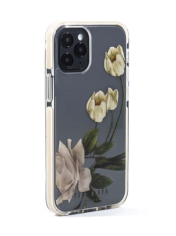 Ted Baker iPhone 12 / 12 Pro Anti-Shock Floral Case - Elegant Drop Protection Cover, TPU Bumper, Wireless Charging Compatible, Women/Girls Phone Case - ElderFlower Clear