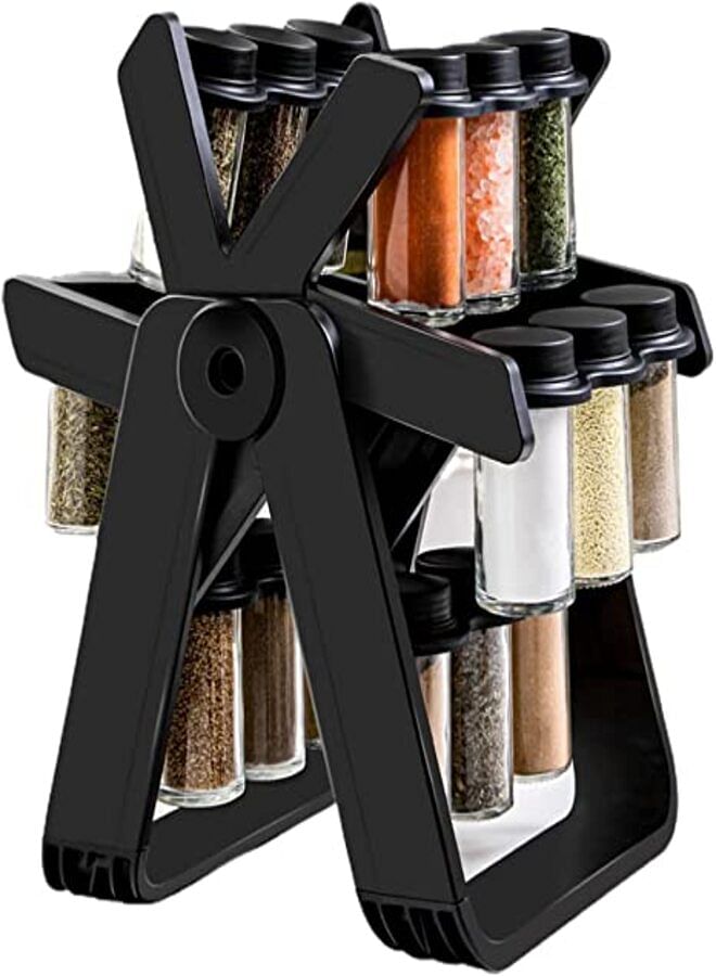 Spice Rack Organiser with 18 Spice Jars, 360掳 Rotating Spice Racks Free Standing Seasoning Rack - Black