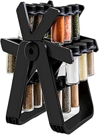 Spice Rack Organiser with 18 Spice Jars, 360掳 Rotating Spice Racks Free Standing Seasoning Rack - Black