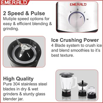 EMERALD Master EK710MJQ Juicer Quatro 4in1 (Juicer+Blender+Dry Grinder+Wet Grinder) 1000 Watts