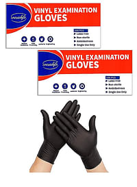 Pack of 2 Powder Free Disposable Vinyl Black Gloves Medium Size 200 Pieces