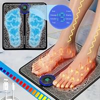 EMS Feet Massage, Foot Massager for Blood Circulation Muscle Pain Relief, USB Rechargeable Folding Portable Electric Massage Mat with 8 Intensity Levels, (Black)