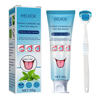 Tongue Cleaning Gel With Brush for Bad Breath | Mouth Cleansing Toothpaste Gel