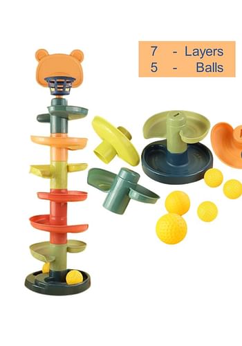 We Happy 7 Layers Rolling Around Tower Ball Drop and Roll Swirling Tower with 5 Balls Educational Development Activity Toys for Kids 45 CM