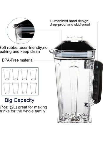 Professional Countertop Blender, Kitchen Blender Food Mixer 2200W Smoothie Maker 2000Ml Smoothies and Milkshakes - Black