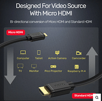 Unitek Y-C182 2M, Micro HDMI Male to HDMI Male Cable Black
