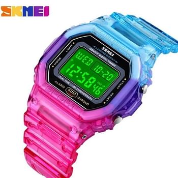 SKMEI  1622 Fashion Cool Girls Watches Electroplated  Case Transparent Strap Lady Women Digital Wristwatch.