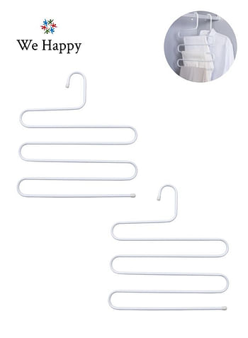 We Happy S Shape Clothes Hanger, 5 layers Pants Ties Multipurpose Stainless Steel Storage Space Saving Organizer, White (Pack of 2)