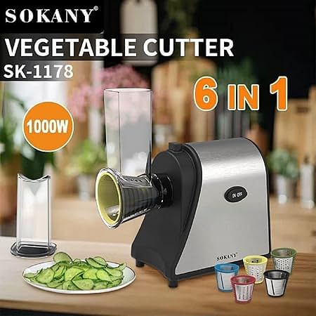 SOKANY 6 in 1 Electric Vegetable Slicer, 1000W Electric Slicer with 5 Tapered Blades, Cheese Grater, Easy to Clean, Fruit Vegetable Grater- SK-1178