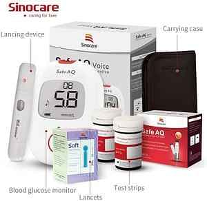 SINOCARE Safe AQ Voice Blood Glucose Monitoring System With 50 test strips And 50 Lancets