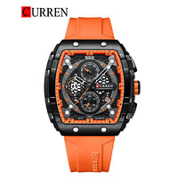 CURREN Original Brand Rubber Straps Wrist Watch For Men 8442 Orange