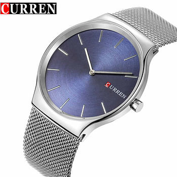 CURREN 8256 Original Brand Stainless Steel Band Wrist Watch For Men silver -blue