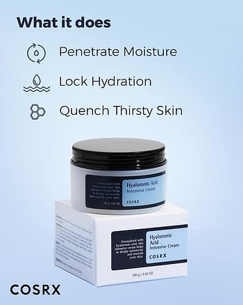 COSRX Hyaluronic Acid Moisturizing Cream, Long-lasting Hydration, Rich Moisturizer for Sensitive Skin - 3.53 Oz