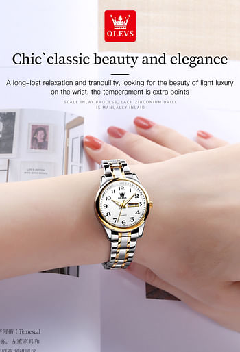 OLEVS Women's Wrist watch | Ladies Waterproof Stainless Steel Quartz Woman Wristwatch
