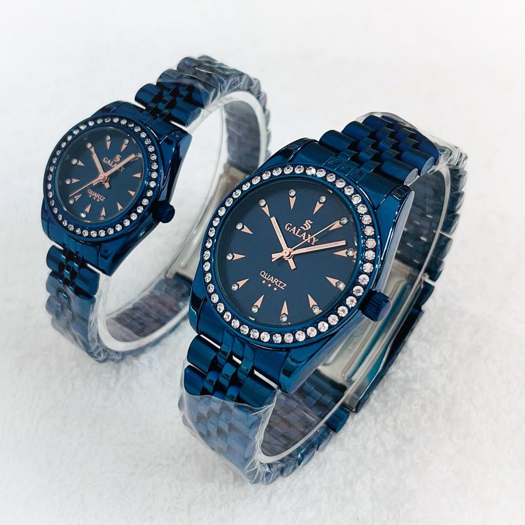 Galaxy 2373 Waterproof navy Quartz Analog Couple Watch Set