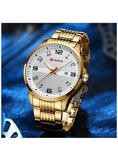 Stainless Steel Men's Quartz Watch with Calendar 8411 Gold.