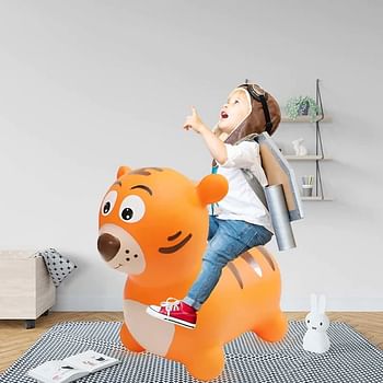 UKR Ride on Tiger Bouncy Hopper for Toddlers Jumping Inflatable with Pump Bouncy Animals Hopping Toys