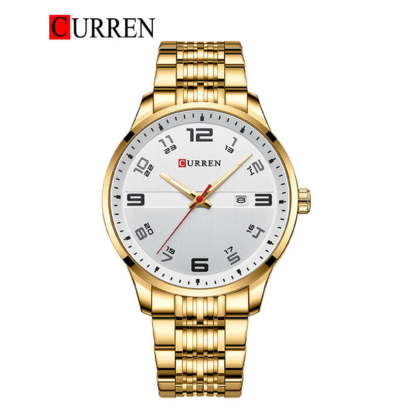 CURREN 8411 Original Brand Stainless Steel Band Wrist Watch For Men - Gold and White