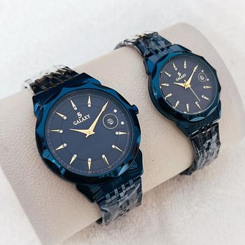 Galaxy 2363 Stailess Steel Water Resistant Analog Couple Watch black