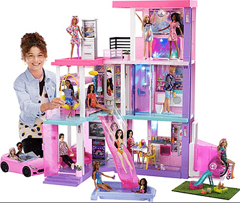 Barbie 60th Celebration DreamHouse Playset 3.75 ft with 2 Exclusive Dolls Car Pool Slide Elevator Lights