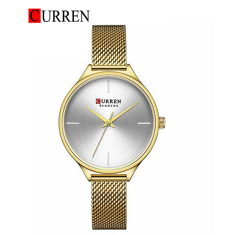 Curren 9062 Original Brand Mesh Band Wrist Watch For Women / Gold